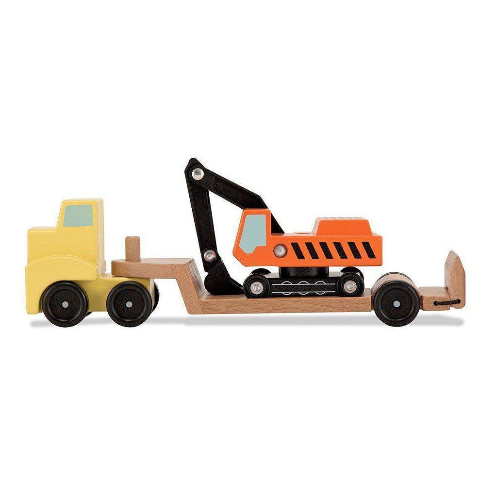 Three - piece Wooden Trailer and Excavator Vehicle Set